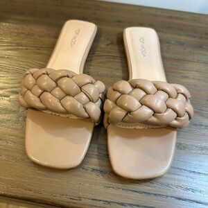 TOP Moda Women's Beige Braided Slide Sandals